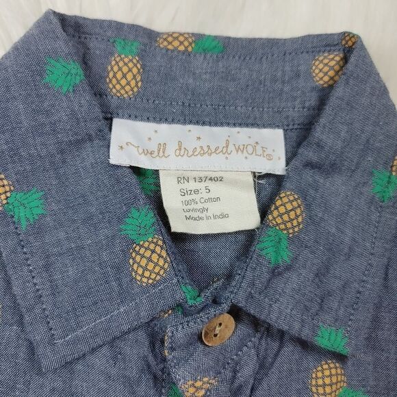 Well Dressed Wolf Boys Size 5 Denim Pineapple Prin - Picture 3 of 7